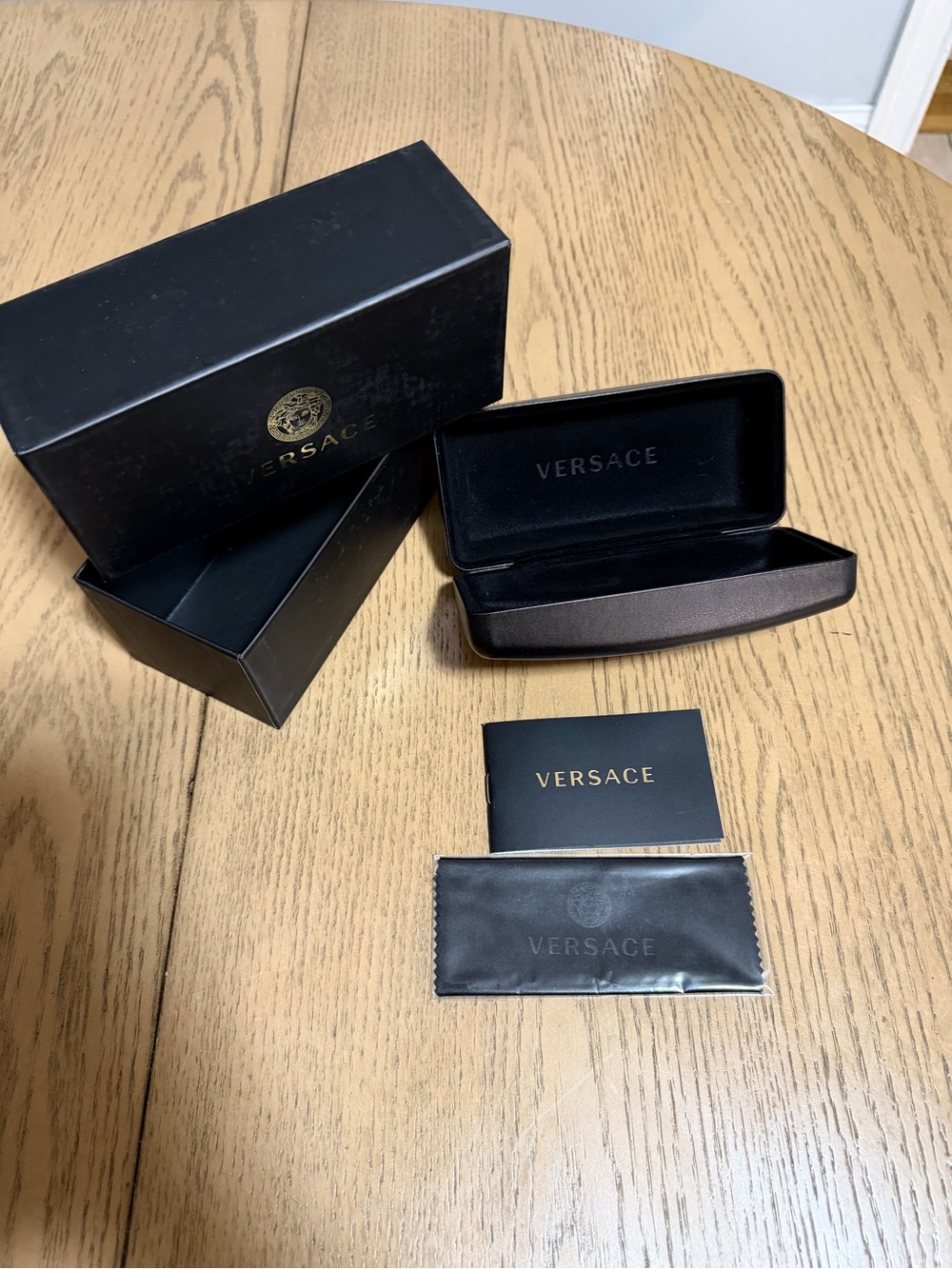 Versace Black and Gold Eyewear Box Set with Cleaning Cloth